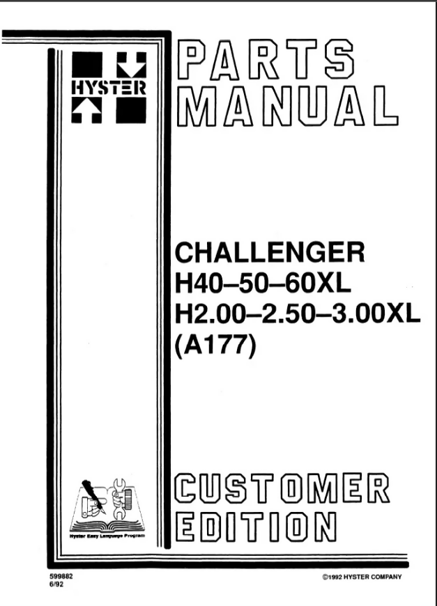 HYSTER FORKLIFT (A177) H40 50 60 XL PARTS MANUAL- on Lucasgift