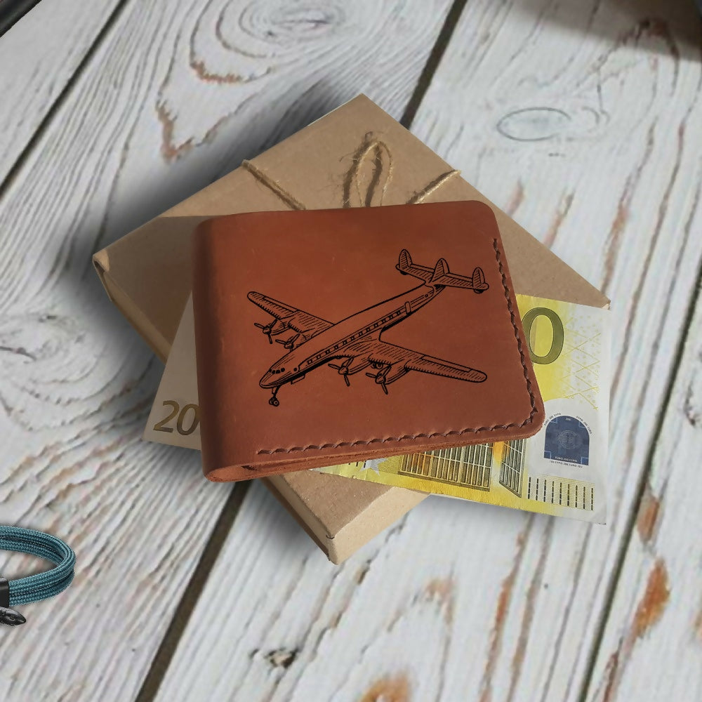 Pilot Gift. Engraved Wallet. Personalized Custom Mens Brown Leather Wallet. Slim Bifold Compact Wallet for Men. Aviation Gift. Airplane Gift- on Lucasgift