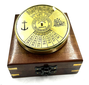 Shiny Finish Brass Calendar Paper Weight with wood box Maritime Gift Item- on Lucasgift