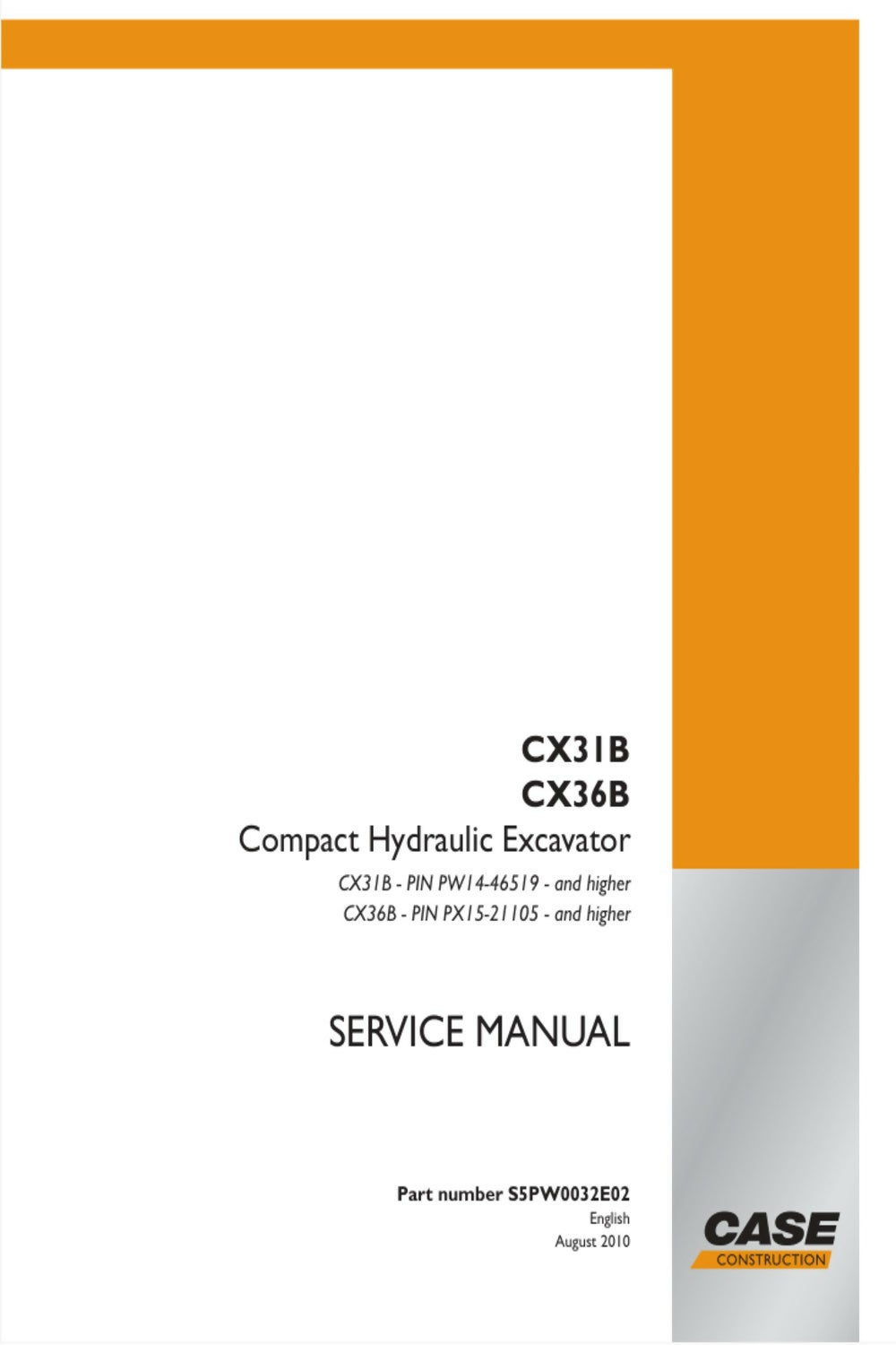 CASE CX36B MINI MIDI CRAWLER EXCAVATOR SERVICE REPAIR SHOP MANUAL