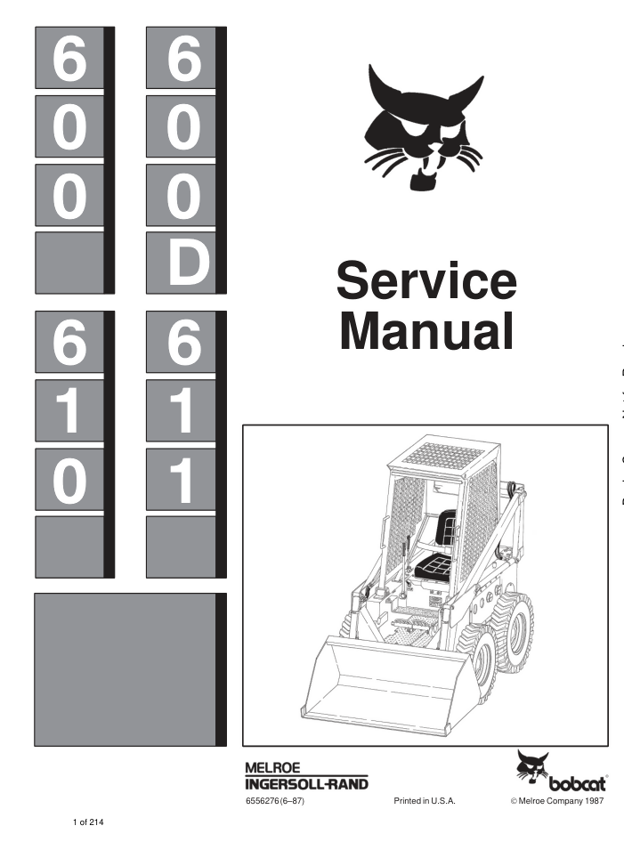 BOBCAT 600D 610 611 SKID STEER LOADER SERVICE SHOP REPAIR MANUAL- on Lucasgift