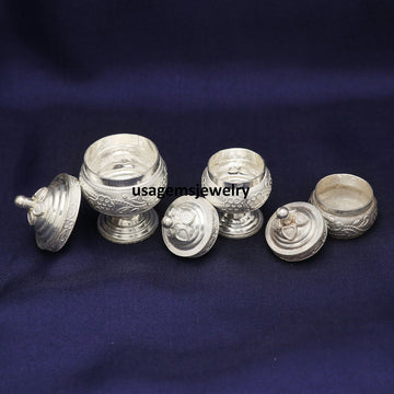 Handcrafted Silver Sindoor Box 14.5g Floral Engraved Kumkum Container with Dome Lid (3.5 cm x 2.7cm) BJ1011- on Lucasgift