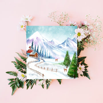 First Snow Holiday Cards – Illustrated Village Christmas Card Set or Single- on Lucasgift