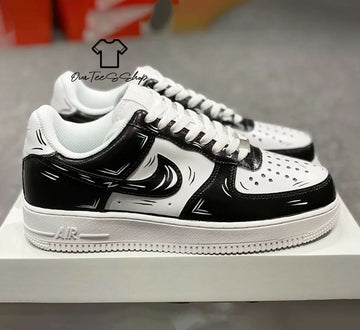 Custom Black White Cartoon AF1 Sneakers, Hand Painted Personalized Shoes