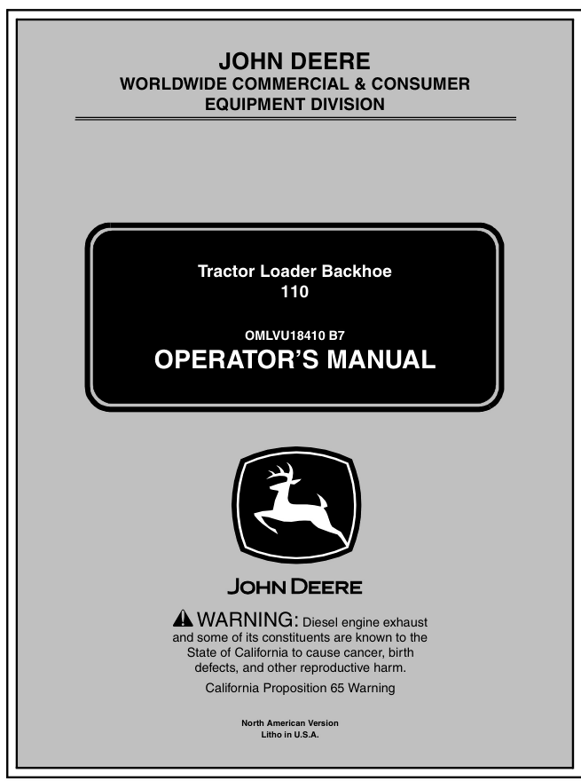 John Deere 110 Backhoe Operators Manual- on Lucasgift