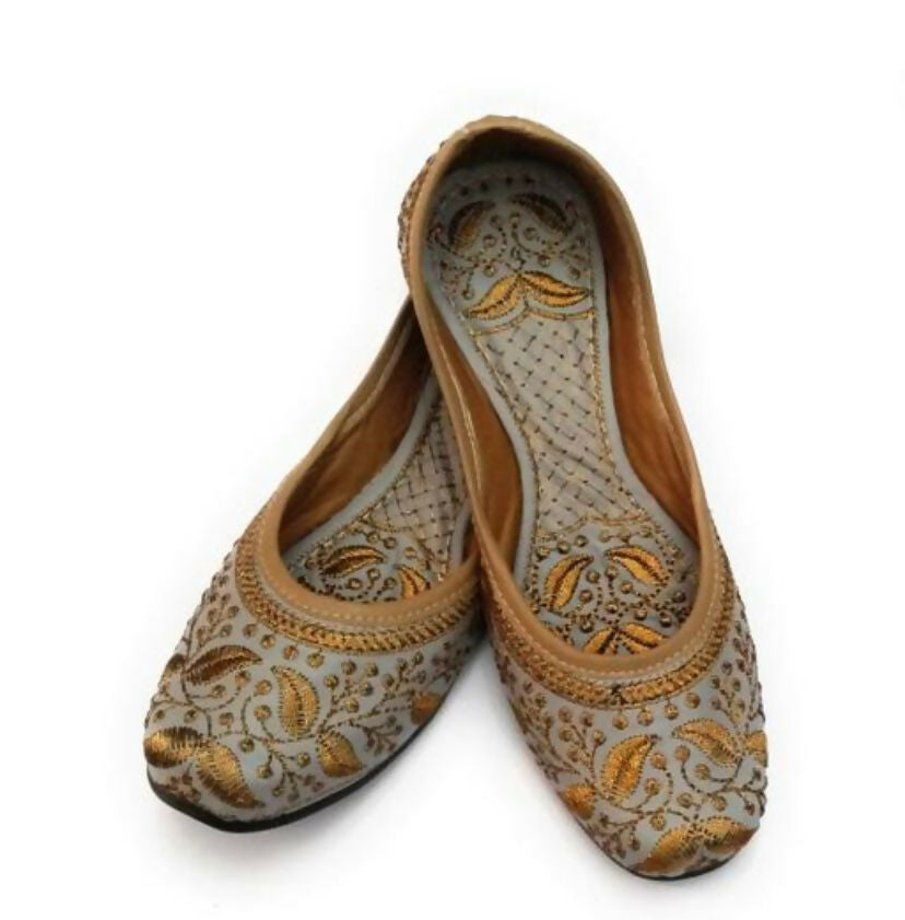 Embroidered Grey Jutti: Handmade Punjabi Khussa Shoes- on Lucasgift