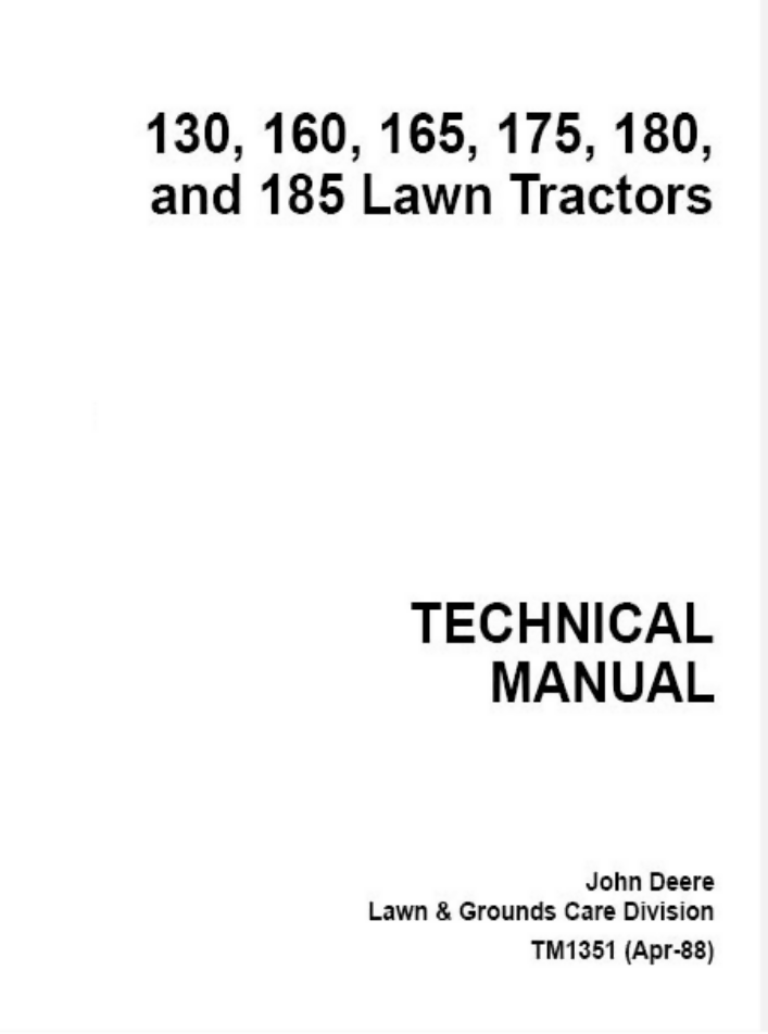 John Deere 165 175 180 185 Lawn Mower Tractor Technical Service Manual TM1351- on Lucasgift