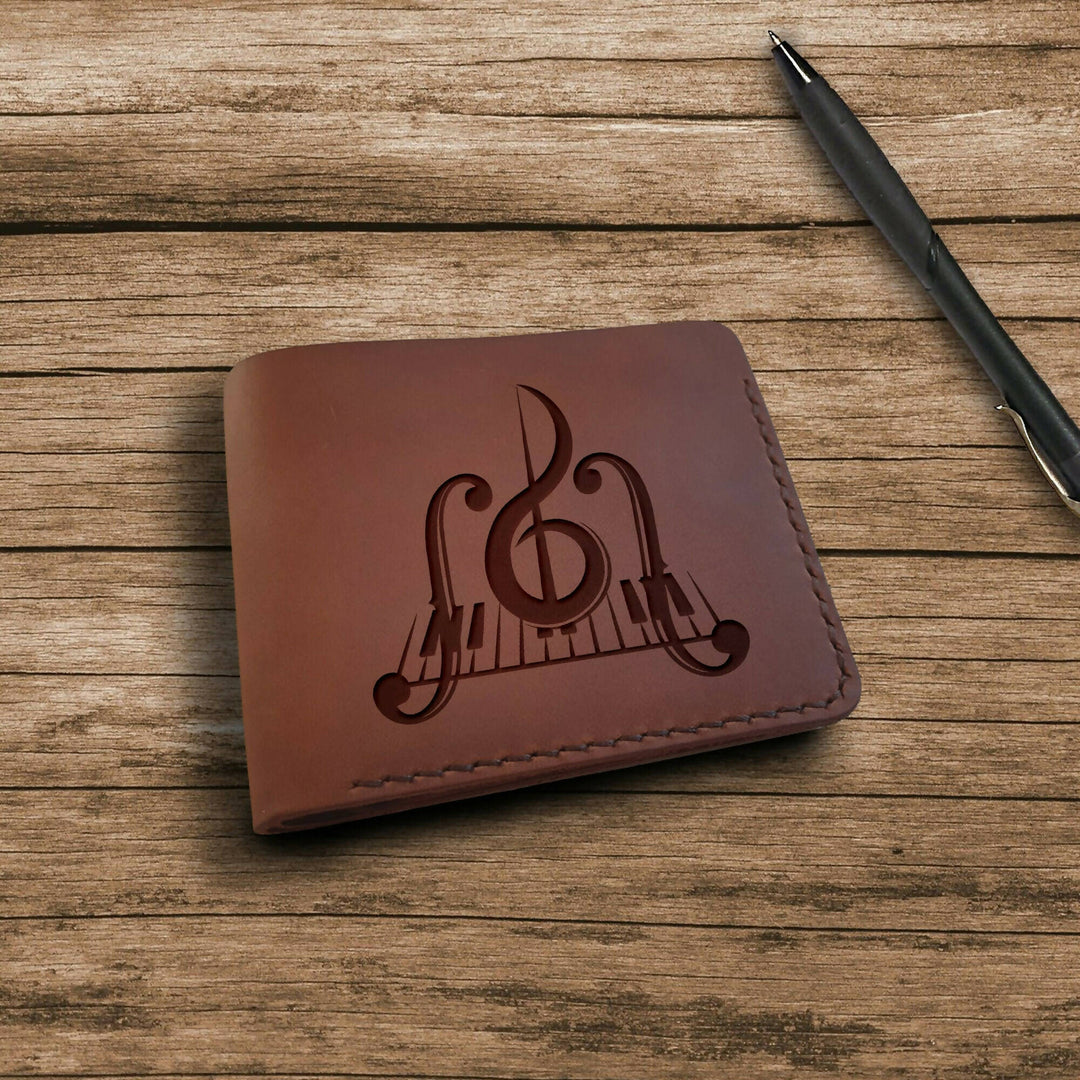 Music Teacher Gift. Personalized Wallet. Engraved Custom Leather Slim Bifold Wallets for Men. Musician Gifts. Music Student Gift. Piano Gift- on Lucasgift