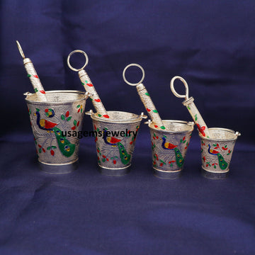 Pure Silver Multi Size Mini Pichkari Set Peacock Design Handcrafted Holi Decor | Weight Assorted BJ1016- on Lucasgift