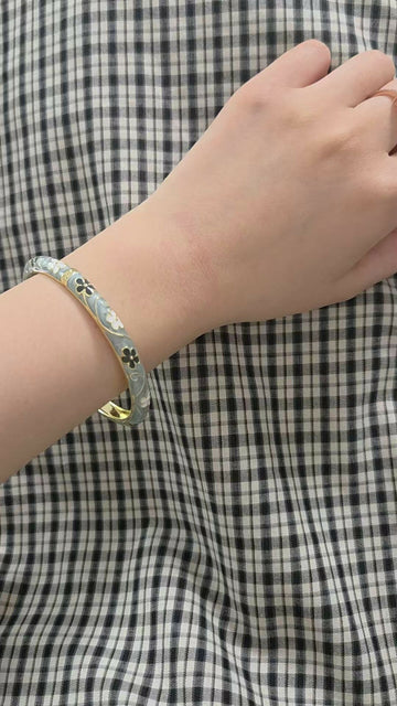 Artisan Sage Grey Floral Enamel Bracelet | Delicate Peking Cloisonné Bangle- on Lucasgift