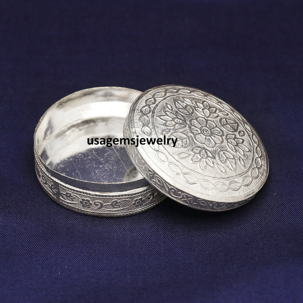 925 Sterling Silver Vintage Trinket Kajal Kumkum Sindur Box Handmade | Weight 30.88 Grams BJ1019- on Lucasgift