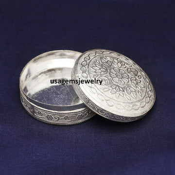 925 Sterling Silver Vintage Trinket Kajal Kumkum Sindur Box Handmade | Weight 30.88 Grams BJ1019- on Lucasgift