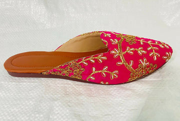 Red Embroidered Green Jutti: Handmade Punjabi Khussa Shoes- on Lucasgift