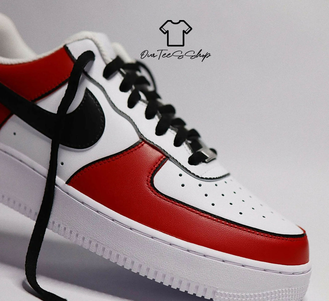 Custom Red Black Line AF1 Sneakers, Hand Painted Personalized Shoes