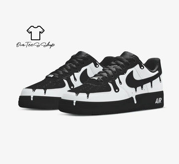 Custom White Drip Black AF1 Sneakers, Hand Painted Personalized Shoes