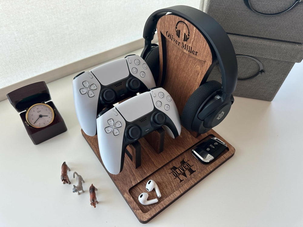 Personalized Wooden Headphones Holder and Controller Stand, Controller and Headset Stand- on Lucasgift