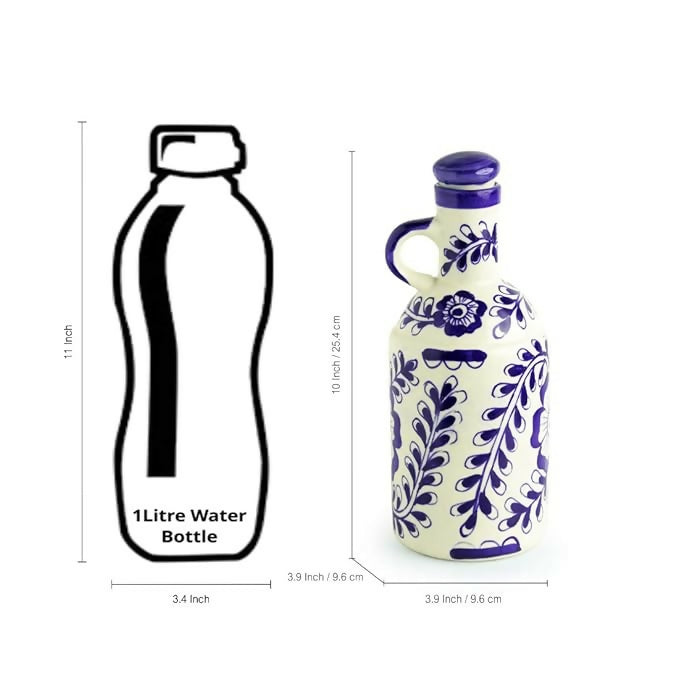 Indian Handcrafted Blue & White Mughal Ceramic Oil Dispenser- on Lucasgift