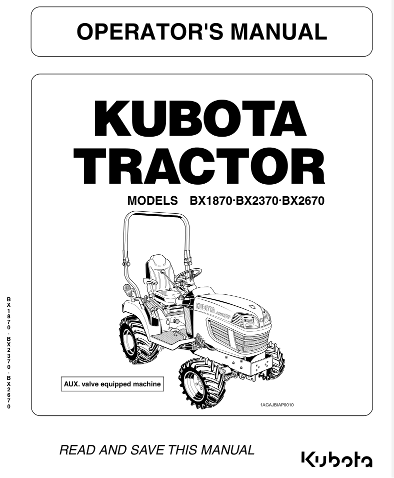 Kubota Tractor BX1870 BX2370 BX2670 Operators Manual- on Lucasgift