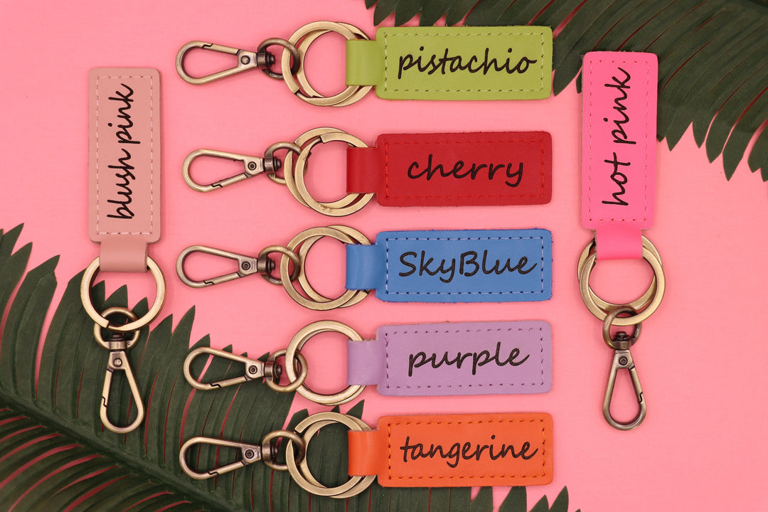 Set of 3 Colorful Personalized Leather Keychain