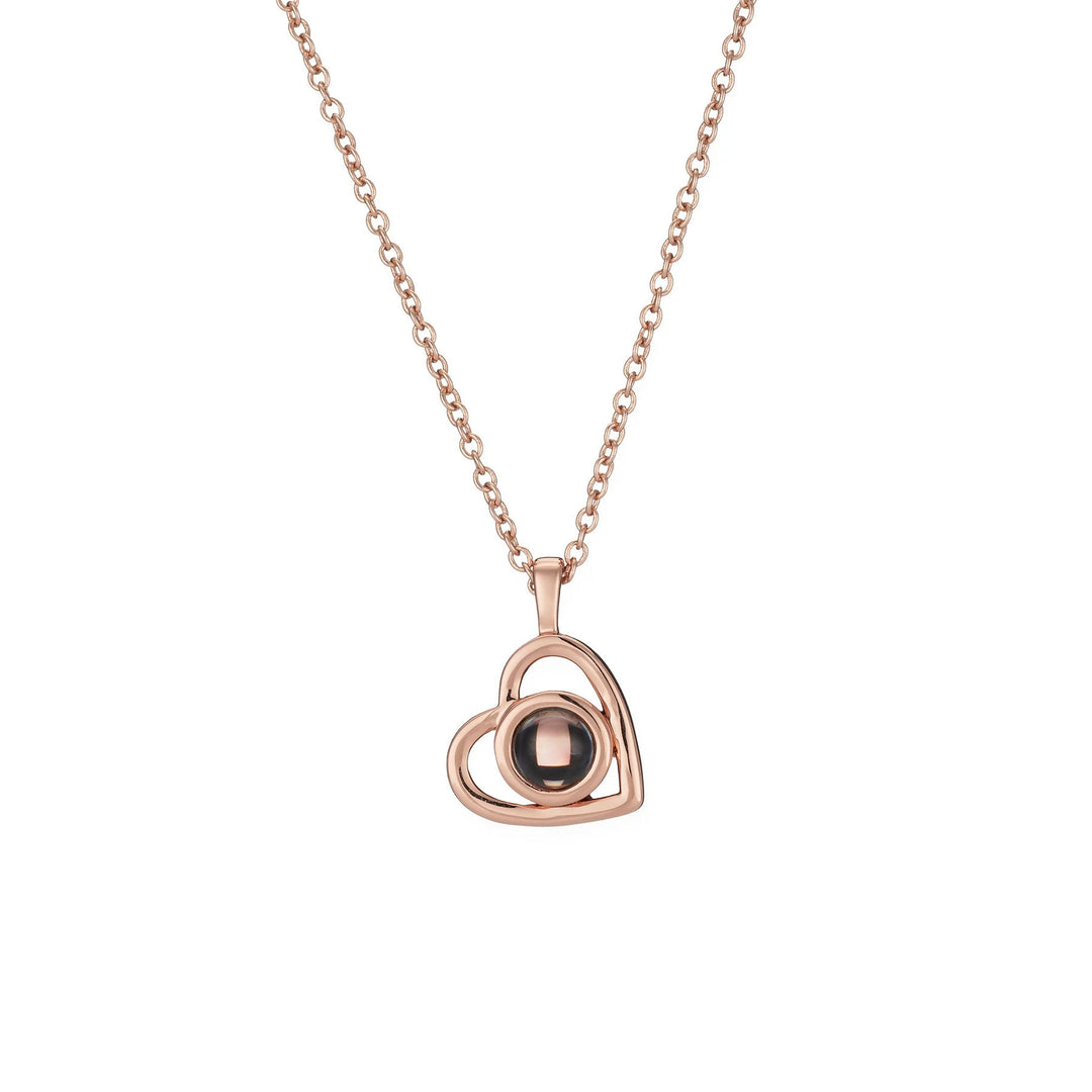 Personalized Stainless Steel Heart Shape Photo Projection Necklace Custom Picture Necklace Fashion Trend Couple Jewelry-Rose gold- on Lucasgift