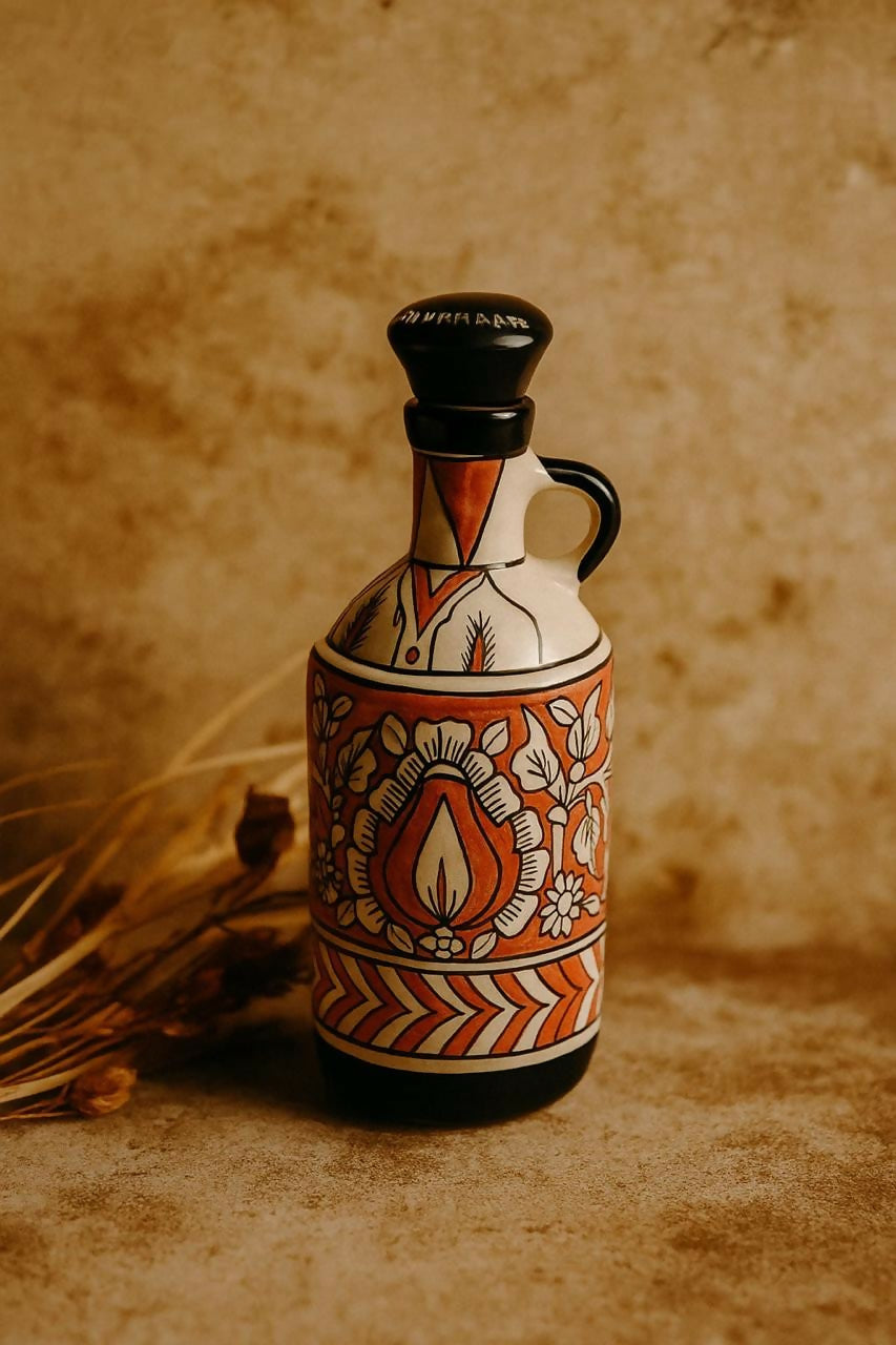 Handcrafted Ceramic Oil Dispenser Bottle with Madhubani Art- on Lucasgift