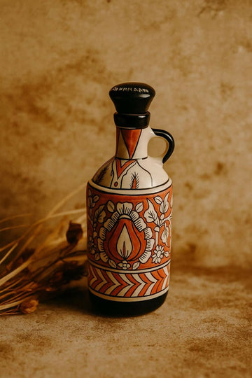 Handcrafted Ceramic Oil Dispenser Bottle with Madhubani Art- on Lucasgift