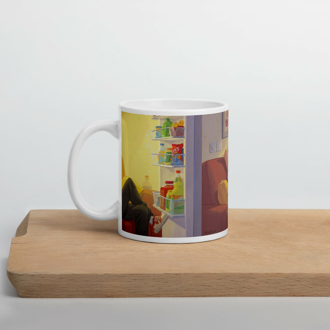 Between Scrolls and Snacks – Cozy Humor Mug- on Lucasgift