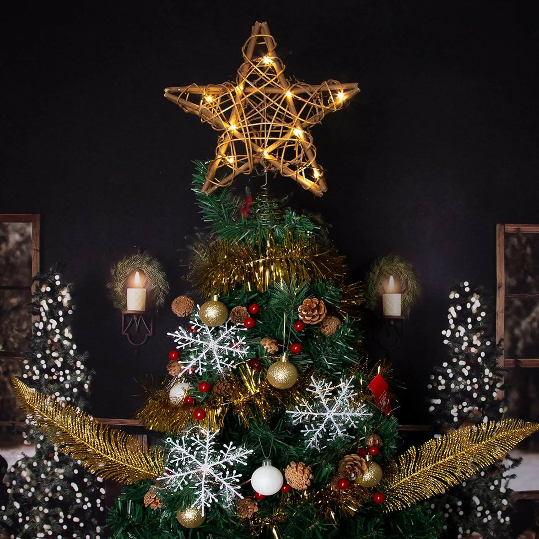 Rustic Brown Rattan Christmas Tree Topper Star- on Lucasgift