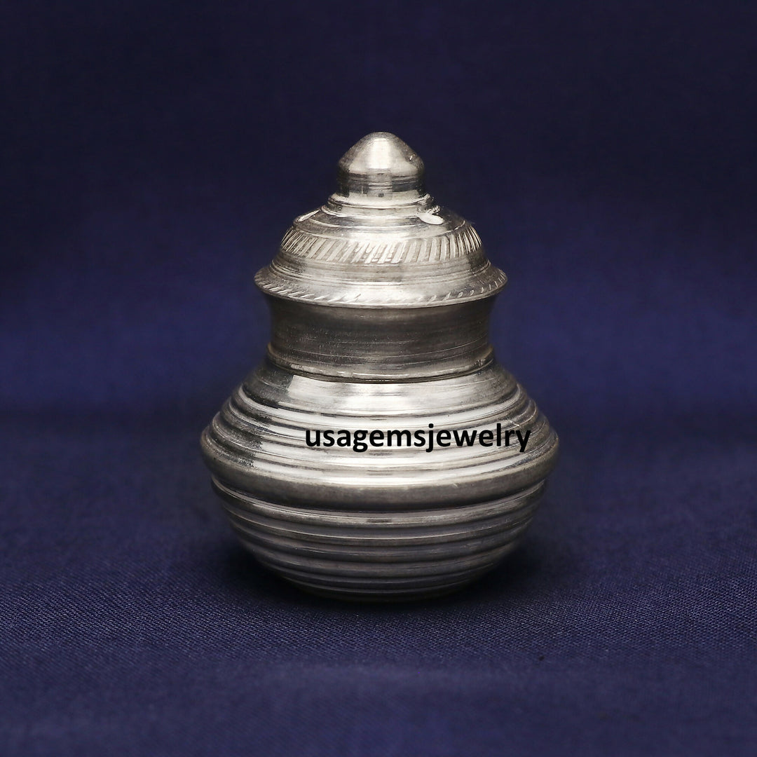 Handcrafted Silver Sindoor Box 11.9g Traditional Kumkum Container with Lid (5 cm x 3.8 cm) BJ1010- on Lucasgift