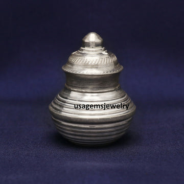 Handcrafted Silver Sindoor Box 11.9g Traditional Kumkum Container with Lid (5 cm x 3.8 cm) BJ1010- on Lucasgift