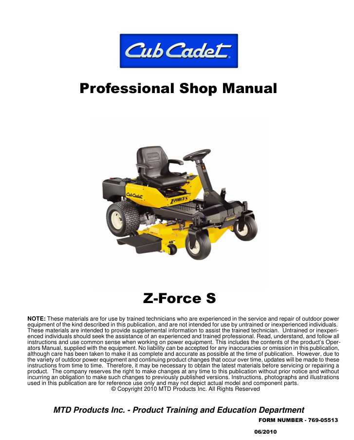 CUB CADET LAWNMOWER ZERO TURN Z FORCE S48 SERVICE REPAIR SHOP MANUAL- on Lucasgift