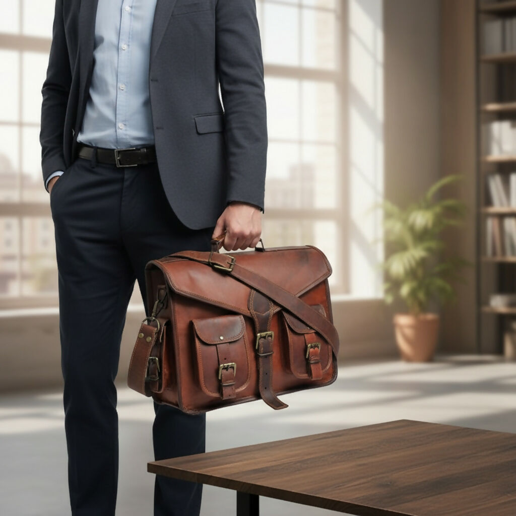 Personalized Handmade Full Grain Leather Laptop Messenger Bag Crossbody Satchel- on Lucasgift