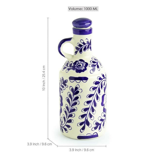 Indian Handcrafted Blue & White Mughal Ceramic Oil Dispenser- on Lucasgift