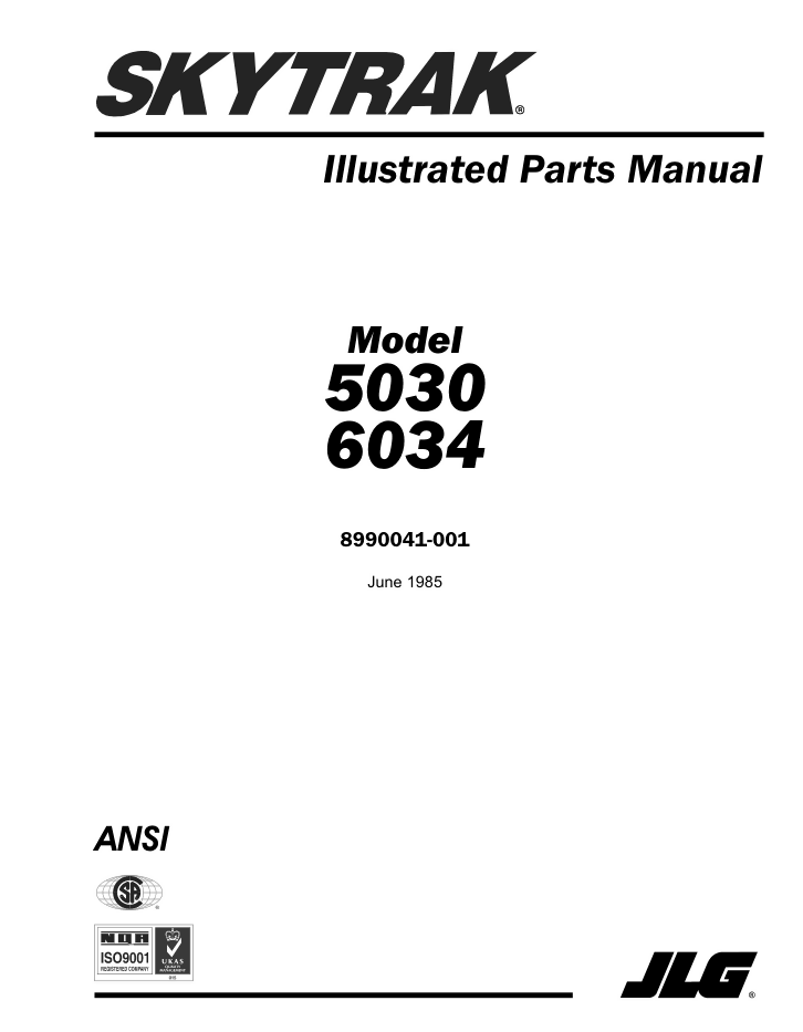 JLG 5030 6034 SkyTrak Telehandler Parts Manual- on Lucasgift