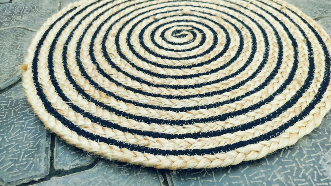 Sonia Artisan Collections | Handmade Spiral Round Jute Rug | Dual-Tone Natural Fiber | Cozy Boho Decor- on Lucasgift