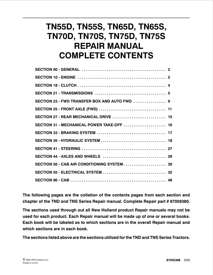 New Holland TN55D TN55S TN65D TN65S TN70D TN70S TN75D TN75S Tractors Service Repair Shop Manual- on Lucasgift