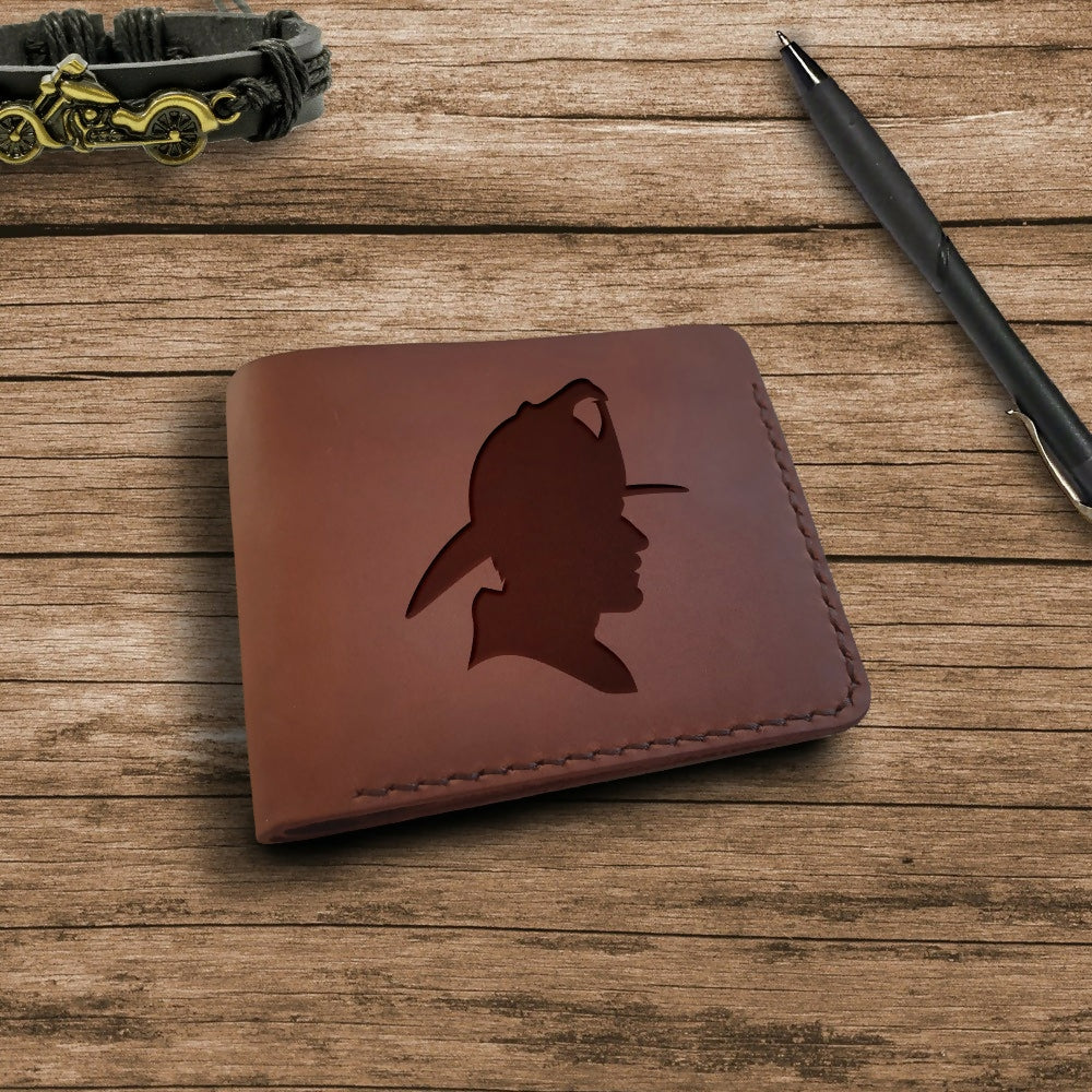 Firefighter Wallet Birthday Gift for Him. Personalized Leather Wallet. Engraved Custom Slim Bifold Wallet. Fireman Gift Fire Fighter Wallet- on Lucasgift
