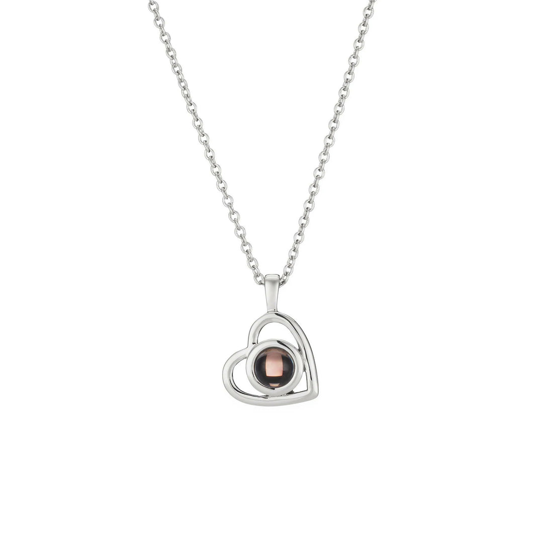 Personalized Stainless Steel Heart Shape Photo Projection Necklace Custom Picture Necklace Fashion Trend Couple Jewelry-Silver- on Lucasgift