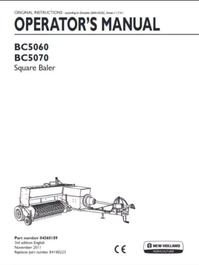 New Holland BC5060, BC5070 Square Baler Operators Manual- on Lucasgift