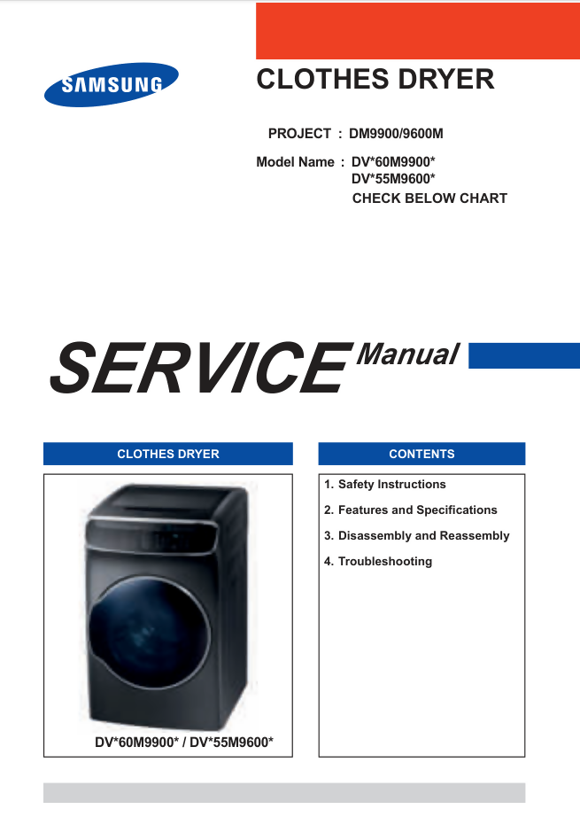 SAMSUNG DVE60M9900V/A3 and DVG55M9600V/A3 Service Manual- on Lucasgift