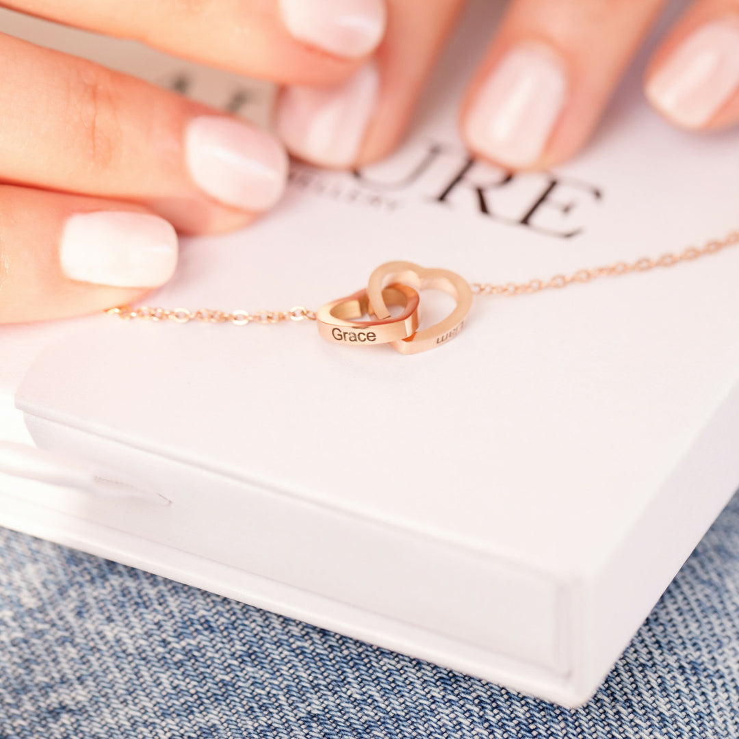 Custom Stainless Steel Double Heart Engraved Name Necklace for Valentine's Day Gift- on Lucasgift