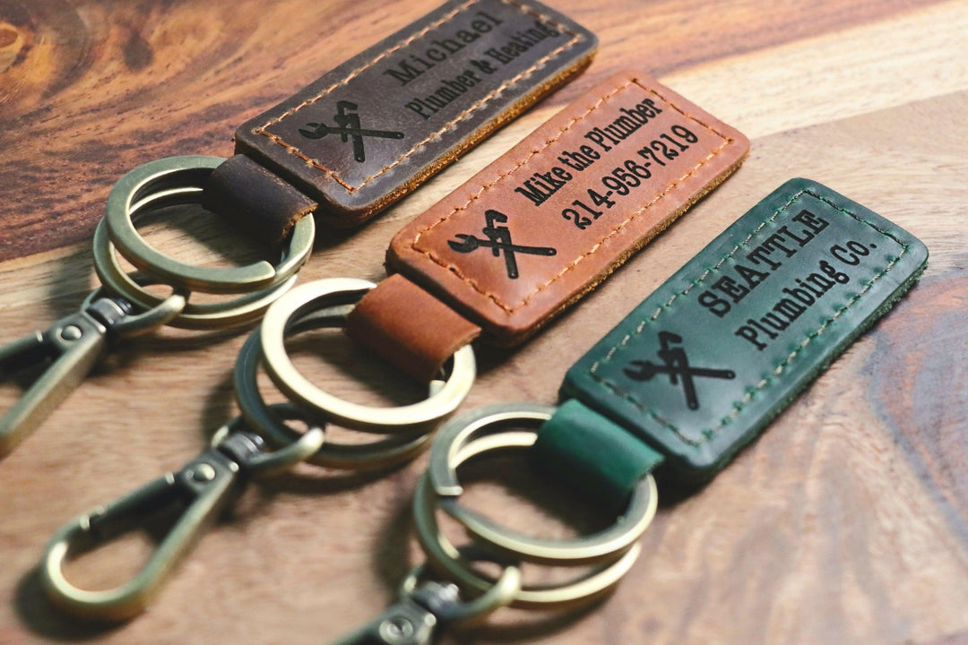 PLUMBER Personalized Keychain, Plumber Keyring, Plumbing Key tag, Name Tag, Cute Leather Keychain, Plumber Keychain- on Lucasgift