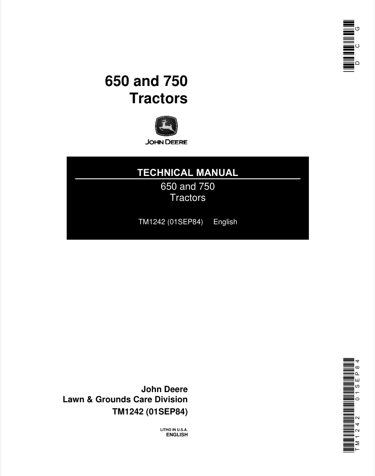JOHN DEERE 650 AND 750 TRACTOR SERVICE REPAIR SHOP MANUAL- on Lucasgift