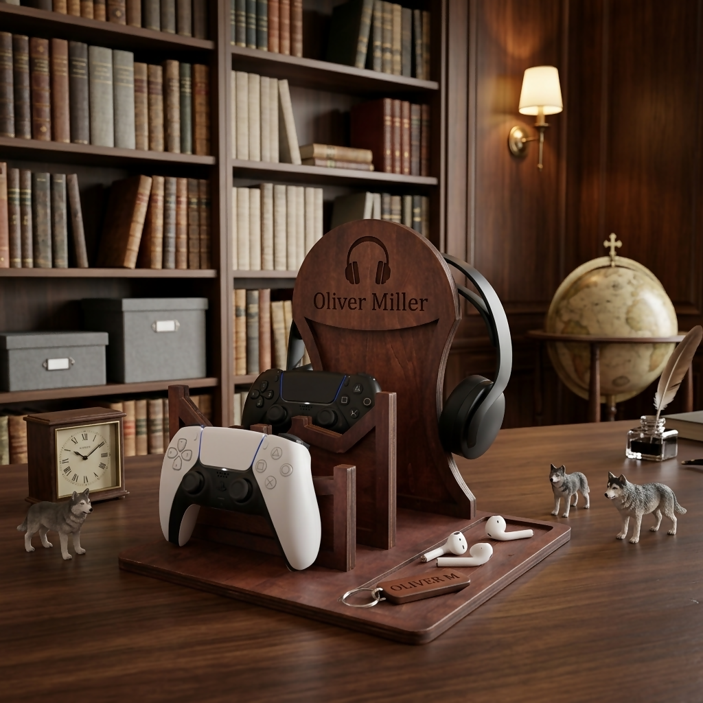 Personalized Wooden Headphones Holder and Controller Stand, Controller and Headset Stand- on Lucasgift