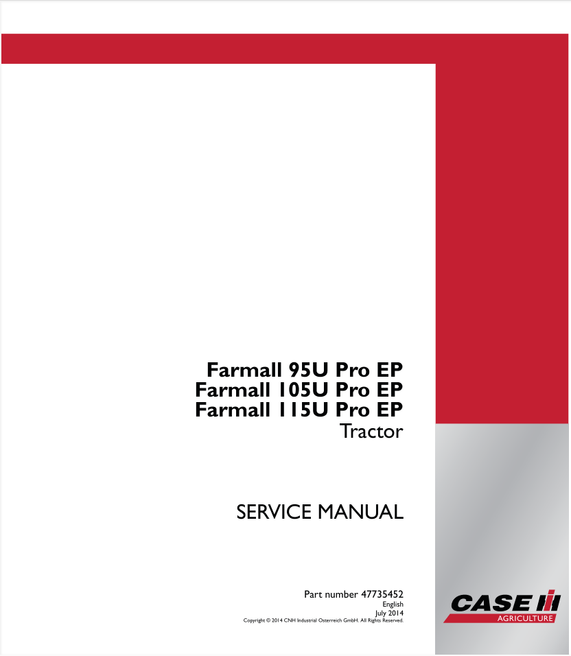 CASE IH 95U 105U 115U FARMALL TRACTOR SERVICE SHOP ENGINE REPAIR MANUAL- on Lucasgift