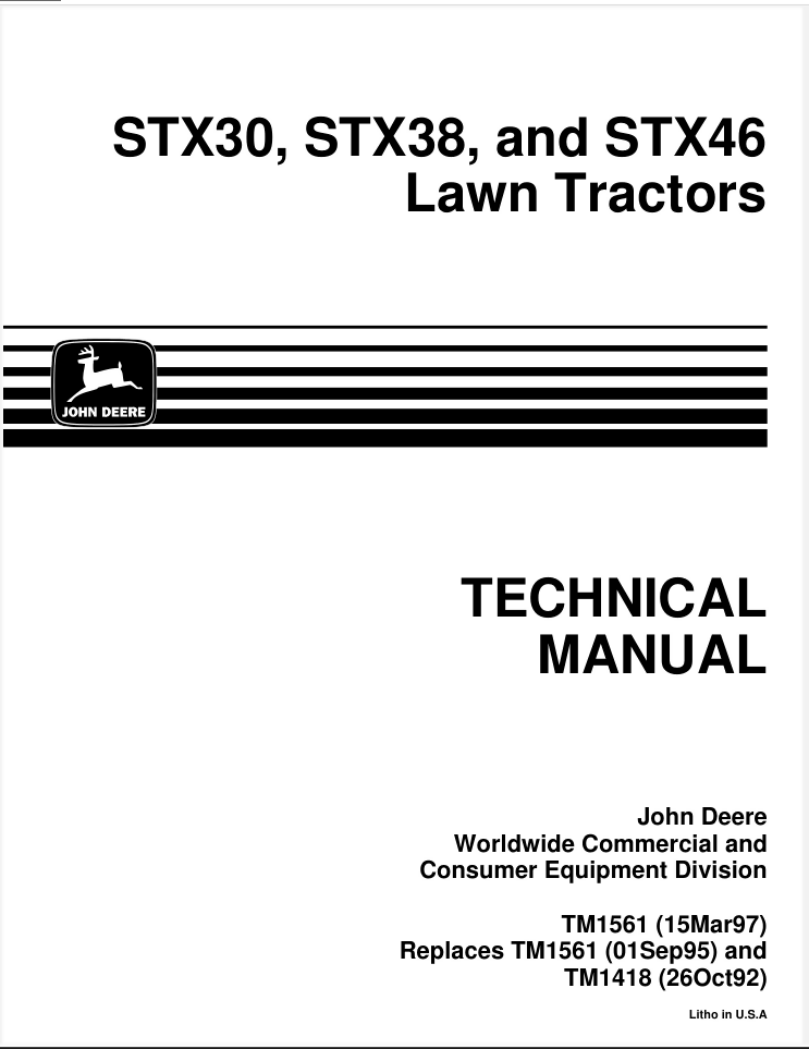 John Deere STX30 STX38 STX46 Technical Service Manual TM1561- on Lucasgift