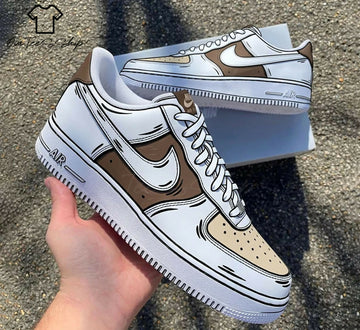Custom Brown Beige Cartoon AF1 Sneakers, Hand Painted Personalized Shoes