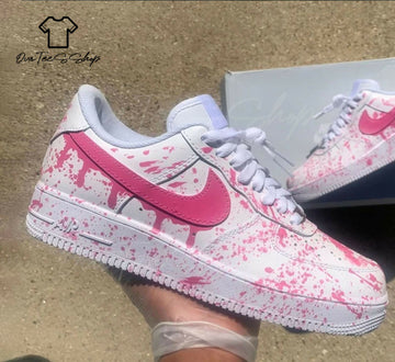 Custom Pink Splatter AF1 Sneakers, Hand Painted Personalized Shoes