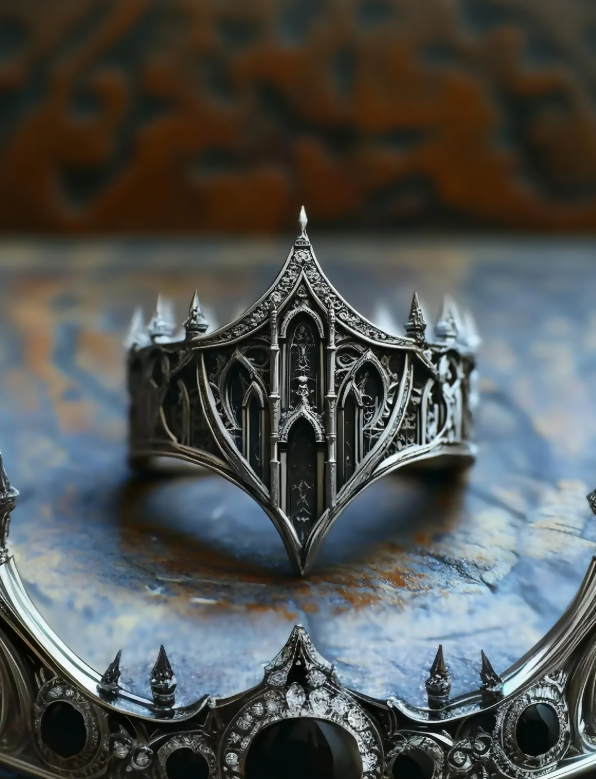 Gothic Kingdom Ring, Handmade S925 Sterling Silver Crown Band, Artisan Architecture Miniature Statement Piece, Fantasy Medieval Jewelry- on Lucasgift