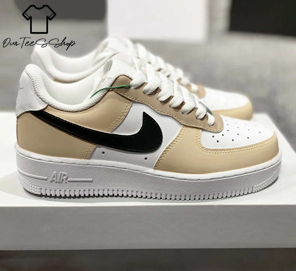 Custom Tan Beige AF1 Sneakers, Hand Painted Personalized Shoes- on Lucasgift